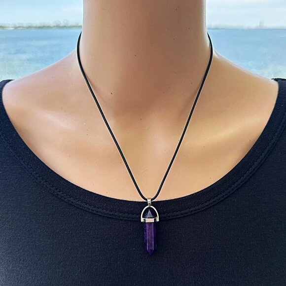 Natural Quartz Chakra Crystal Healing Point Cut Gemstone Amethyst Agate Pendant - Picture 4 of 4